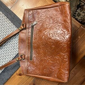 Patricia Nash Embossed Tan Leather Briefcase purse